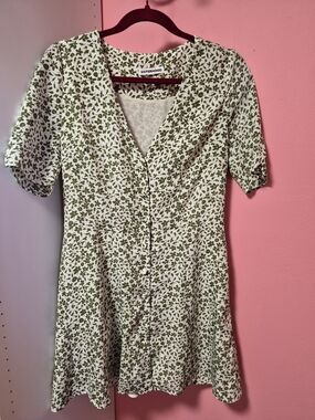 Sisterhood Green Leaf Button-Front Mini Dress